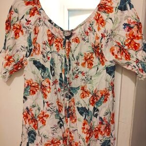 Sanctuary Floral Off-Shoulder Top Tie Neck Blouse